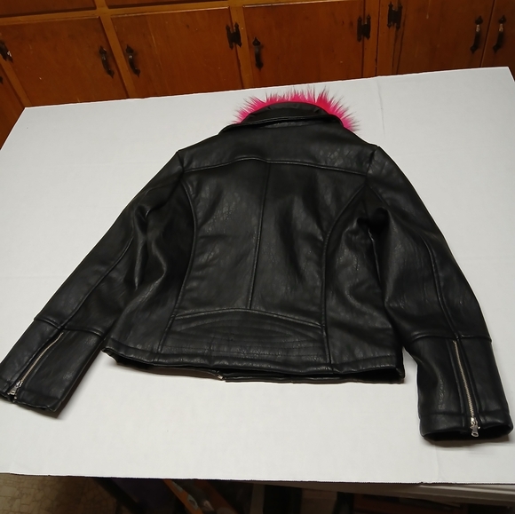 Special One International Black Motorcycle Jacket w/ Pink Faux Fur Collar Size M - Picture 12 of 16